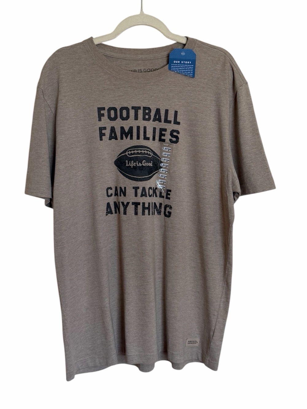 Life Is Good Taupe 'Football Families' Short-Sleeve Graphic Tee. Size Large